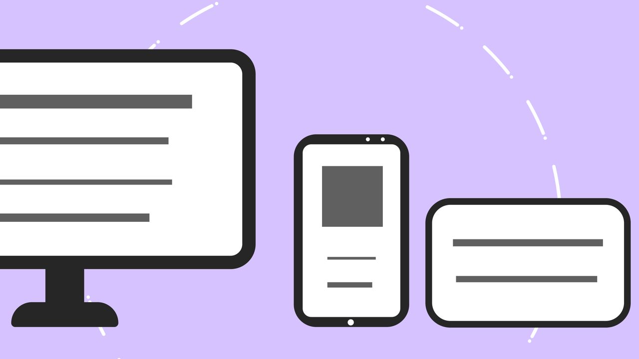 Icônes vectorielles montrant un téléphone moderne près d’un écran d’ordinateur et d’une carte bancaire, sur fond violet avec des lignes grises